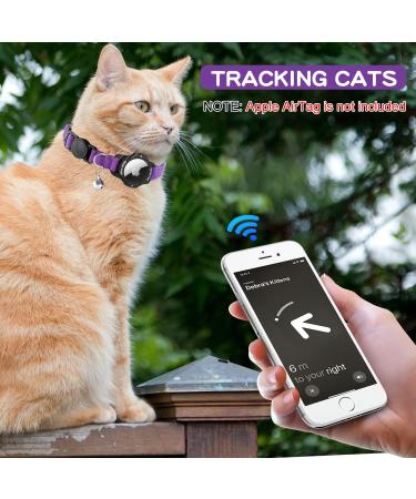 Premium Purple Airtag Cat Collar with Safety Lock & Elastic Band for Kittens and Puppies (23-33cm) - Bright Apple Air Tag Holder | International Shipping Available - Buy Online on GoSupps.com