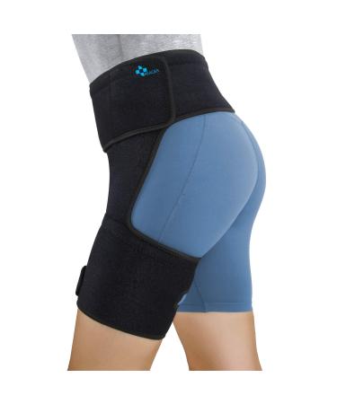 REAQER Hip Thigh Support Brace Groin Compression Wrap for Pulled Groin Sciatic Nerve Pain Hamstring Injury Recovery and Rehab Fits Both Legs Men & Women Black
