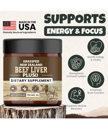 Grassfed Beef Liver Supplement - Supports Muscle Recovery & Energy - 3000mg Desiccated Organic Grassfed Capsules - 100% Pasture-Raised New Zealand Bovine Liver - Non-GMO & Gluten-Free - 120 Capsules - Buy Online on GoSupps.com