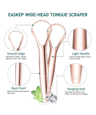 Easkep Tongue Scraper - 2 Pack Stainless Steel Tongue Cleaner with Carrying Bag for All Ages - Gold - Buy Online on GoSupps.com