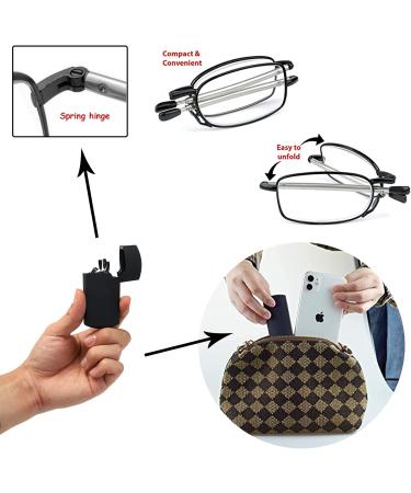 Hubeye Foldable Reading Glasses - Portable Stainless Steel Vision Aid with Hard Shell Case - Black/Gray - 3.0 Diopters for Men & Women - Buy Online on GoSupps.com