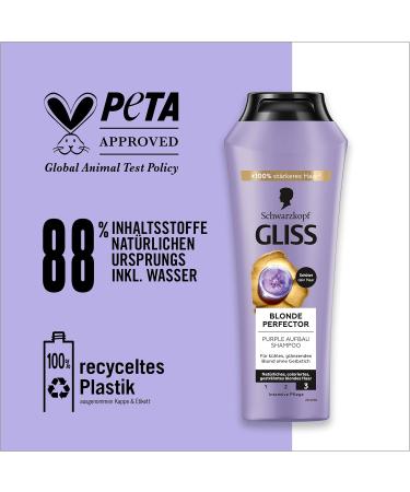 handle Gliss Blonde Perfector Purple Shampoo 250 ml with antiyellowing effect and ExpressPurple Conditioner Blonde Perfector 200 ml for spraying and 2in1 Purple buildup hair mask 150 ml hair treatment 200 ml 3er Pack - Buy Online on GoSupps.com