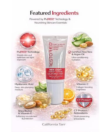 Restored Target Serum Red Light Therapy 1 oz Hydrating Anti-Aging Serum with Hyaluronic Acid Vitamin C Peptides for Face & Body - Buy Online on GoSupps.com