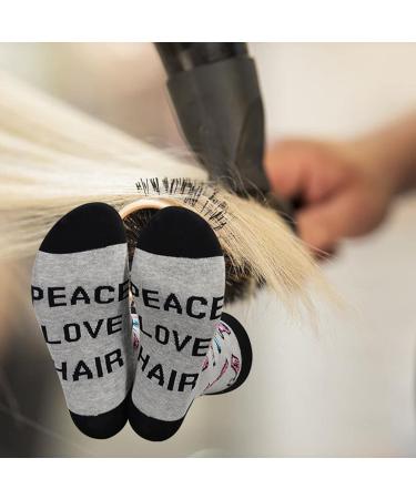 Funny Hairdresser Socks - Peace Love Hair Barber Graduation Gift | Cosmetology Gift for Hair Stylists - Buy Online on GoSupps.com