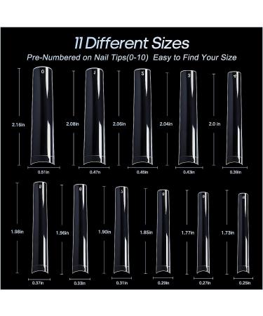 Super Extra Long C Curve Nail Tips Kit with Gold Nail Studs Rivet - 330 Pcs, XXL Long Straight Square Clear Tips - 11 Sizes Half Cover with Ocean Shell Starfish Metal for Acrylic Nails - Buy Online on GoSupps.com