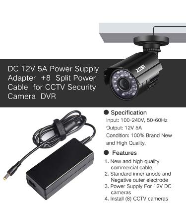 ARyee 12V 5A AC Adapter Charger for Security Camera CCTV DVR Surveillance System - Buy Online on GoSupps.com