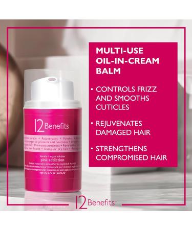Buy 12 Benefits Pink Addiction Balm - 1.7 Fl Oz | Keratin & Argan Oil Hair Cream for Frizz-Free Styling & Hair Rejuvenation - Shop Internationally - Buy Online on GoSupps.com