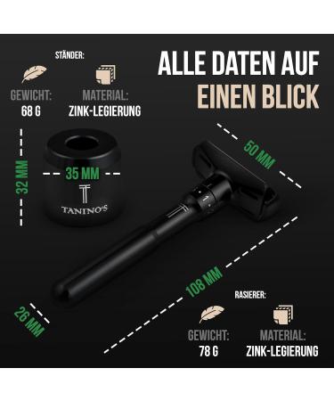 Taninos Razor Plane Men Set | Adjustable Safety Razor with 10 Blades | Smooth Shave for All Skin Types | Elegant Storage Stand | Perfect Wet Razor - Buy Online on GoSupps.com