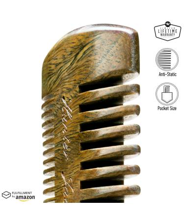 Sandalwood Beard Comb for Men | Handmade Fine & Wide Tooth Wooden Comb - Premium Pocket Size in Leather Case by Hunter Jack - Buy Online on GoSupps.com