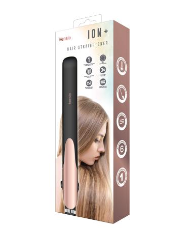 Kensie ION+ Ceramic Tourmaline 1" Inch Flat Iron Hair Straightener (Black/Rose Gold)