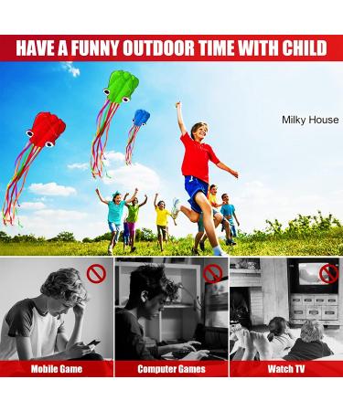3 Pack Octopus Kite Set - Easy Flyer Beach Kites for Kids & Adults - Blue/Green/Red - 100M Kite String Included - Buy Online on GoSupps.com