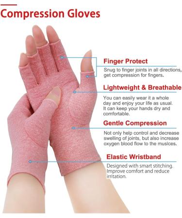AOVYOO Fingerless Arthritis Compression Gloves - 2 Pairs for Hand Pain Relief in Rheumatoid Osteoarthritis - Raynaud's Gloves and Wrist Supports (S Pink) - Buy Online on GoSupps.com