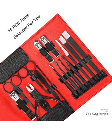 OPKDE 15 Pieces in Set Multifunction Nail Clippers Set Stainless Steel Black Pedicure Scissor Tweezer Manicure Set Kit Nail Art Tools - Buy Online on GoSupps.com