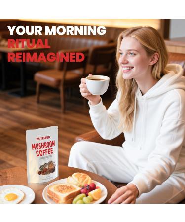 PUTRIZEN Mushroom Coffee with 6 Adaptogenic Mushrooms & MCT Oil - Instant Mushroom Coffee Powder with 2500mg of Mushrooms for Focus Energy Digestion Gut Health Immunity & Sleep 30 Servings - Buy Online on GoSupps.com