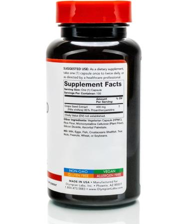 Olympian Labs Grape Seed Extract 400mg Vegan Capsules | Heart & Immune Support | Antioxidant & Anti-Inflammatory - 100 Ct - Buy Online on GoSupps.com