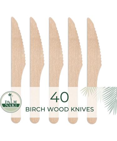 Palm Naki Birchwood Knives (40 Pack) - Eco-Friendly Disposable Cutlery | Compostable & Biodegradable Dinnerware - Buy Online on GoSupps.com