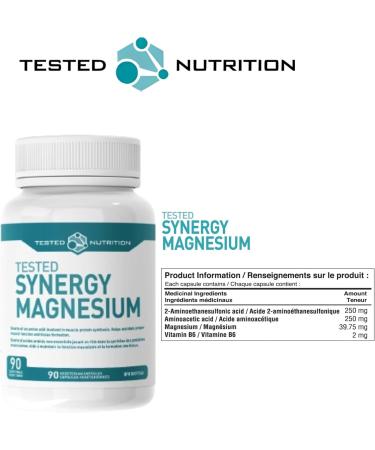 Tested Nutrition Synergy Magnesium Capsules | High Potency & Bioavailable Magnesium & Vitamin B6 | Bone & Teeth Supplement Muscular Function Energy Metabolism (90 Capsules) - Buy Online on GoSupps.com