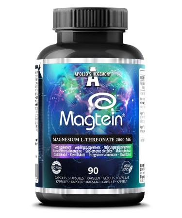 Magtein Magnesium L-Threonate 144 mg per Daily Dose - 90 Vegan Capsules - 30-Day Supply - for Cognitive Function Support - by Apollo's Hegemony Capsule 90 Count (Pack of 1)