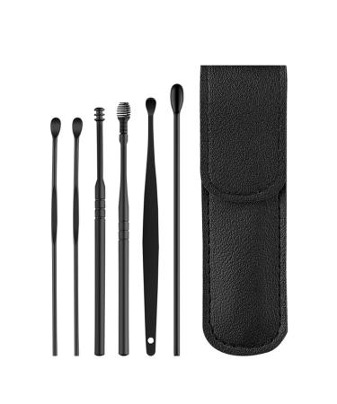 The Most Professional Ear Cleaning Master in 2023 Earwax Cleaner Tool Set 6 Pcs Ear Pick Earwax Removal Kit Stainless Steel Ear Canal Removal Tool Portable Keychain PU Leather Storage Case (Black)