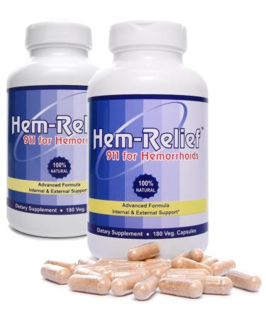 Western Herbal and Nutrition | Hem-Relief 911 for Hemorrhoids | 100% Natural Formula | Helps with Pain Itching Burning | Fast Acting Supplement | Internal & External Treatment | 360 Vegetarian Caps 360 Capsules