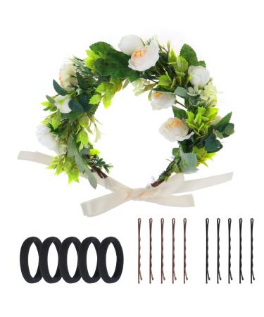 Kinsinder Adjustable Floral Crown Headband Boho Flower Headband Flower Garland Floral Crown Floral Headpiece for Wedding Ceremony Party Festival (1)