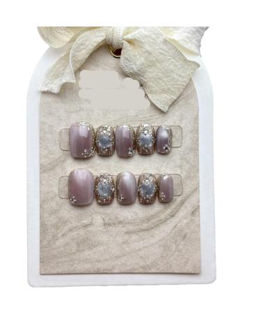 Short Cat Eye Whitening Hand Wearing Nail Style Detachable Phototherapy Nail Beauty (Size : S)