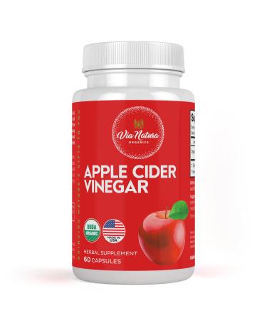Via Natura Organics Apple Cider Vinegar Capsules 1000mg | Organic Herbal Supplement | 60 Capsules