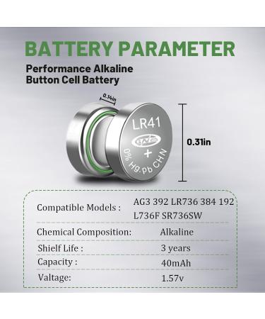 100 Pack LR41 AG3 392 384 192 SR41 L736 Coin Cell Batteries - Premium Alkaline for Hearing Aids Thermometers & More - 1.55V - Buy Online on GoSupps.com