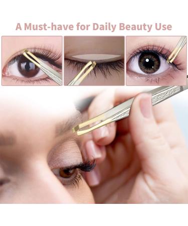 Luvadeyo Stainless Steel Eyebrow Tweezers - Professional Classic Plucking Tool for Hair Removal Eyelash Extension and Facial Care - Offset Design & Gold-Plated Finish - Buy Online on GoSupps.com