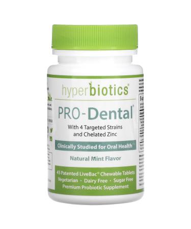 PRO-Dental Natural Mint 45 Patented LiveBac Chewable Tablets Hyperbiotics