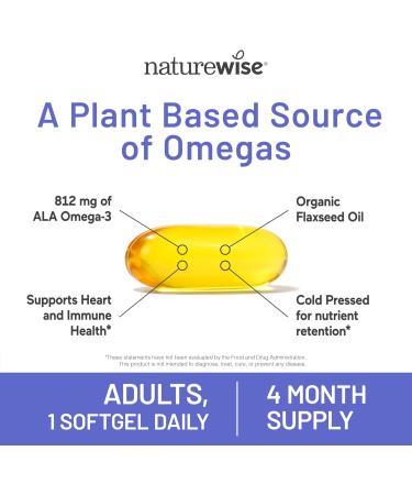 NatureWise Flaxseed Oil 1400 mg Fish Free High Potency Omega 3 with 812 mg ALA Dietary Supplement for Heart Health Support - Organic Cold Pressed Non-GMO - 120 Softgels 120-Day Supply  - Buy Online on GoSupps.com