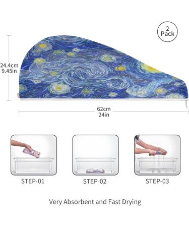 Glowing Moon & Starry Oil Painting Dry Hair Cap Set | Quick Drying Towel & Button Headband | Super Absorbent & Soft - Buy Online on GoSupps.com