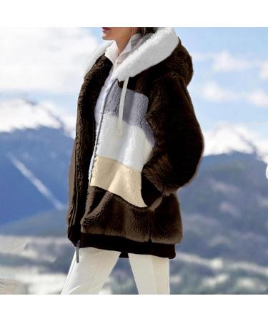 Shop Hanxiulin Women's Fleece Plush Jacket - Warm Fluffy Zipper Hoodie for Outdoor Comfort - Brown - Buy Online on GoSupps.com