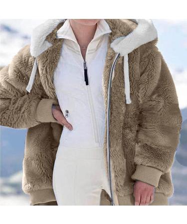 Hanxiulin Women's Fleece Plush Jacket - Warm Long-Sleeved Winter Coat - Casual Slim Fit in Khaki - Buy Online on GoSupps.com