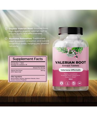 Amazing Botanicals Valerian Root Tablets - Organic Valerian Root Extract 200mg per Tablet for Relaxation and Calm - 30 Count - Buy Online on GoSupps.com