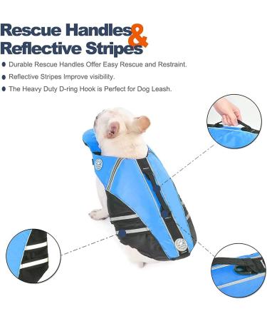 Petglad French Bulldog Life Jacket - Dog Life Vest with Handle & Reflective for Swim, Pool, Beach, Boating - Blue (Chest Girth 16.5-29.5) - Buy Online on GoSupps.com