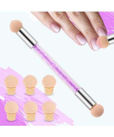 Nail Art Ombre Sponge Brush Applicator with 8Pcs Washable Replacement Sponge Head Ombre Nails Sponge Brush for UV Gel and False Nail Tips Art Tools for Women Girls Purple