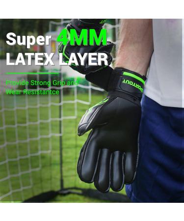 Sportout Goalkeeper Gloves - Finger Save Football Gloves for Men Women & Kids | 4mm Latex - Black-Green - Buy Online on GoSupps.com