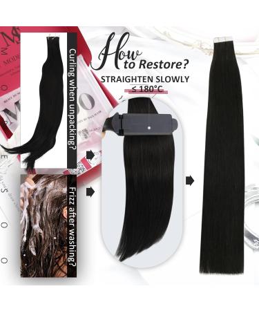 Natural Black Tape in Human Hair Extensions - 20 Inch, 20 Pieces/50g #1B - Buy Online on GoSupps.com