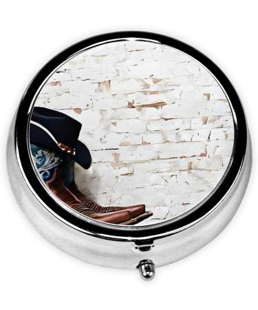 Shop Cowboy Hat & Boots Printed Mini Round Pill Box | 3 Compartment Travel Pill Organizer for Home & Office - Buy Online on GoSupps.com