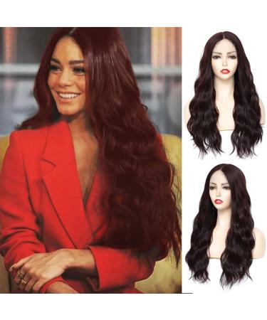 X-Tless Lace Front Wig Kunsthaark cke Middle Part Lange W ck 26 inch red and black for women natural wig with lace at the front less weak colors 2 colors (99J)
