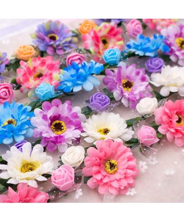 SnailGarden 6Pcs Adjustable Floral Headbands - Rose Flower Crown Wreath for Women, Girls, Teens - Bridal Halo Garland Headpiece with Ribbon for Birthday Party - Buy Online on GoSupps.com
