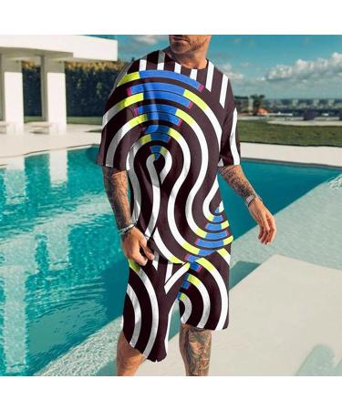 Wabtum Men's 3D Digital Print 2 Piece Summer Outfit Set - Short Sleeve Shirt & Shorts - Coffee - Size 3XL - Buy Online on GoSupps.com