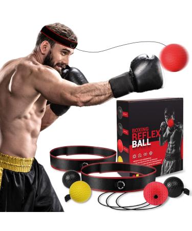 KTEBO Boxing Reflex Ball Headband Set, Boxballen Game Boxing Equipment, Include 4 Different Boxball and 2 Adjustable Headband, Boxball is Great for Beginner Improve Proficiency, Boxing Gifts for Men