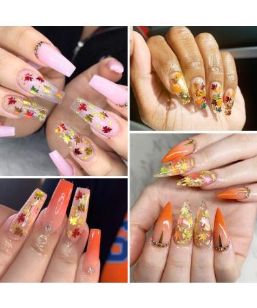 Autumn Nails Glitter Sequin - 12 Colors 3D Holographic Nail Decoration with Maple Leaf Gold Stickers | Sparkle Your Nails this Fall - Buy Online on GoSupps.com