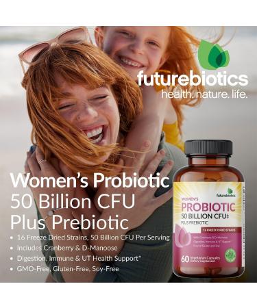 Futurebiotics Women's Probiotic 50 Billion CFU + Prebiotic with Cranberry & D-Mannose Digestion Immune and Urinary Tract Support Non-GMO 60 Vegetarian Capsules - Buy Online on GoSupps.com