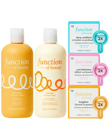 Function of Beauty Coily Hair Shampoo + Conditioner (11 oz Each) + Curl Definition Lengthen & Deep Condition #HairGoal Boosters Set - Sulfate-Free - Nourish Hydrate & Revive Coils & Curls
