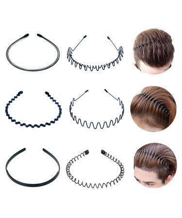 Unisex metal hair band black wave hair ripe women men hair band for men women outdoor boys sports yoga elastic non -slip hair tires 6 pieces metallic black - Buy Online on GoSupps.com
