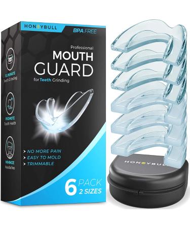HONEYBULL Mouth Guard for Grinding Teeth 6 Pack Comes in 2 Sizes for Light and Heavy Grinding | Comfortable Custom Mold for Clenching at Night, Bruxism, Whitening Tray & Guard Mixed 6.0