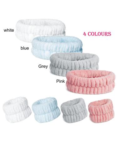 Pink White Blue Grey Spa Facial Headband Set | Soft Microfiber Makeup Hair Wraps for Women | 12 Pieces - Buy Online on GoSupps.com